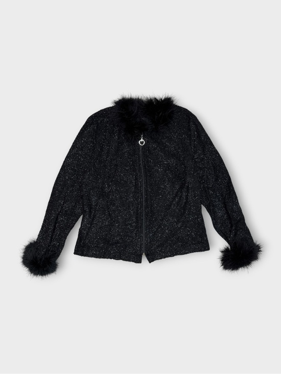 Anna Jackets & Blazers - Anna USA Glitter Zip Jacket with Marabou Fur Trim